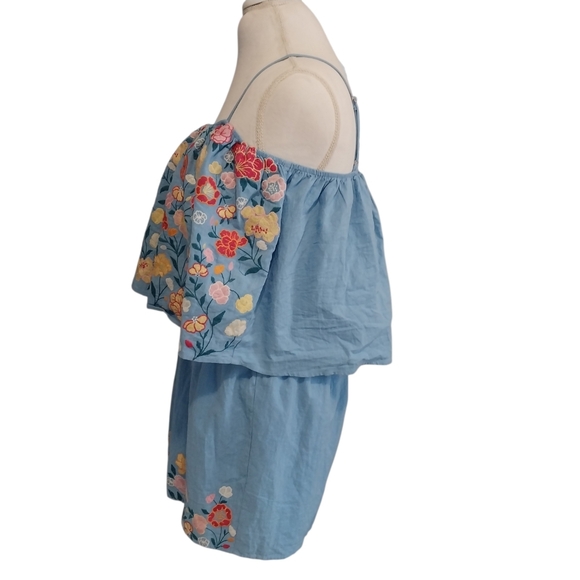 NWT Savanna Jane Blue Floral Embroidered Shorts Romper Womens Size 2X Boho - Picture 2 of 9